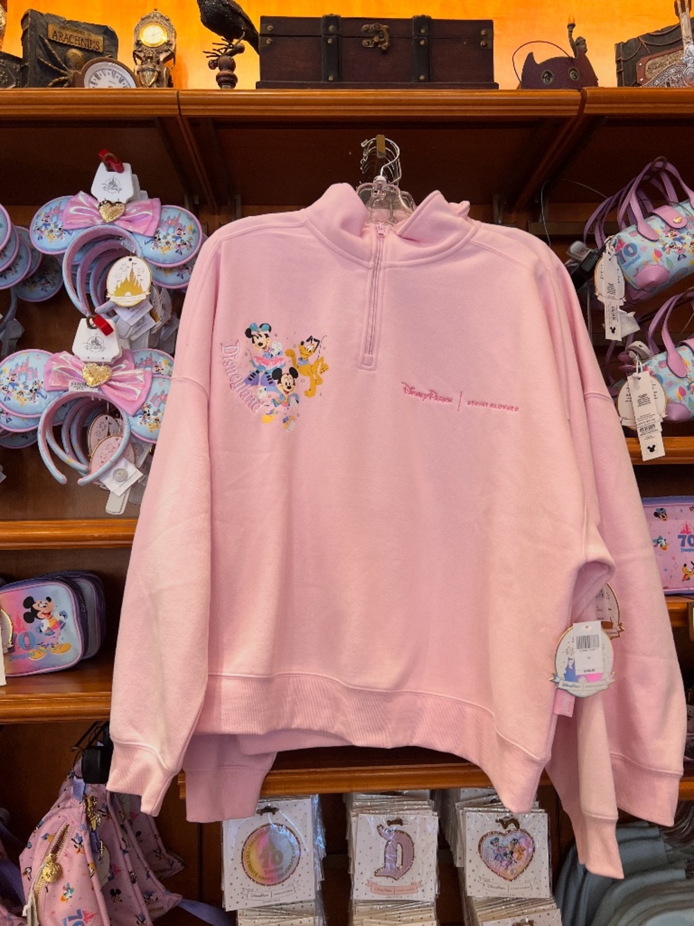 Stoney Clover Lane 2025 Disney Park Pink 70th Anniversary 1/4 Zip Sweatshirt